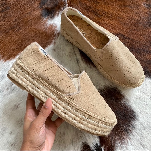 Soludos Shoes - Soludos Tan Cream Platform Espadrille Shoes 6